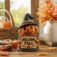 thumbnail image 6 of Fall Scarecrow Pumpkin Figurine Set 3 Piece, Resin Tabletop Decor with Welcome Fall and Happy Signs, Vintage Straw Maple Sunflower Statue for Mantel Shelf and Porch, Thanksgiving Halloween Gift, 6 of 6