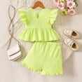 thumbnail image 4 of Splozh Baby Girl Summer Outfits Toddler Baby Girl Clothes Outfits Summer Ruffle Flower T Shirt Shorts Set Clothes for Girls 6-7 Years,Green, 4 of 7