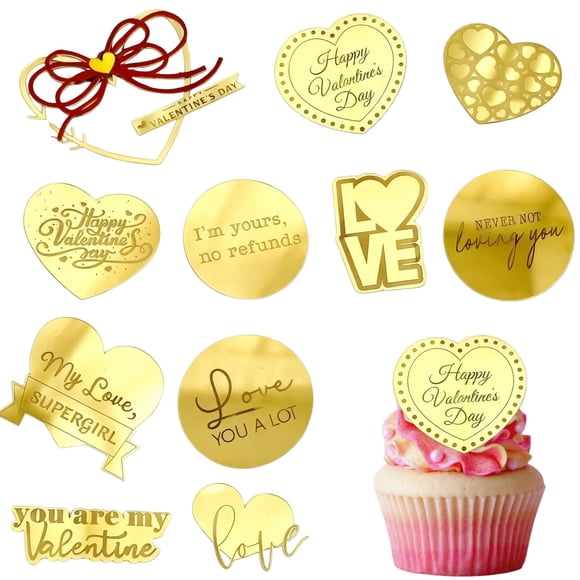Adorno para tartas ASVNRES Love Heart Letter Acrílico Dorado (22)