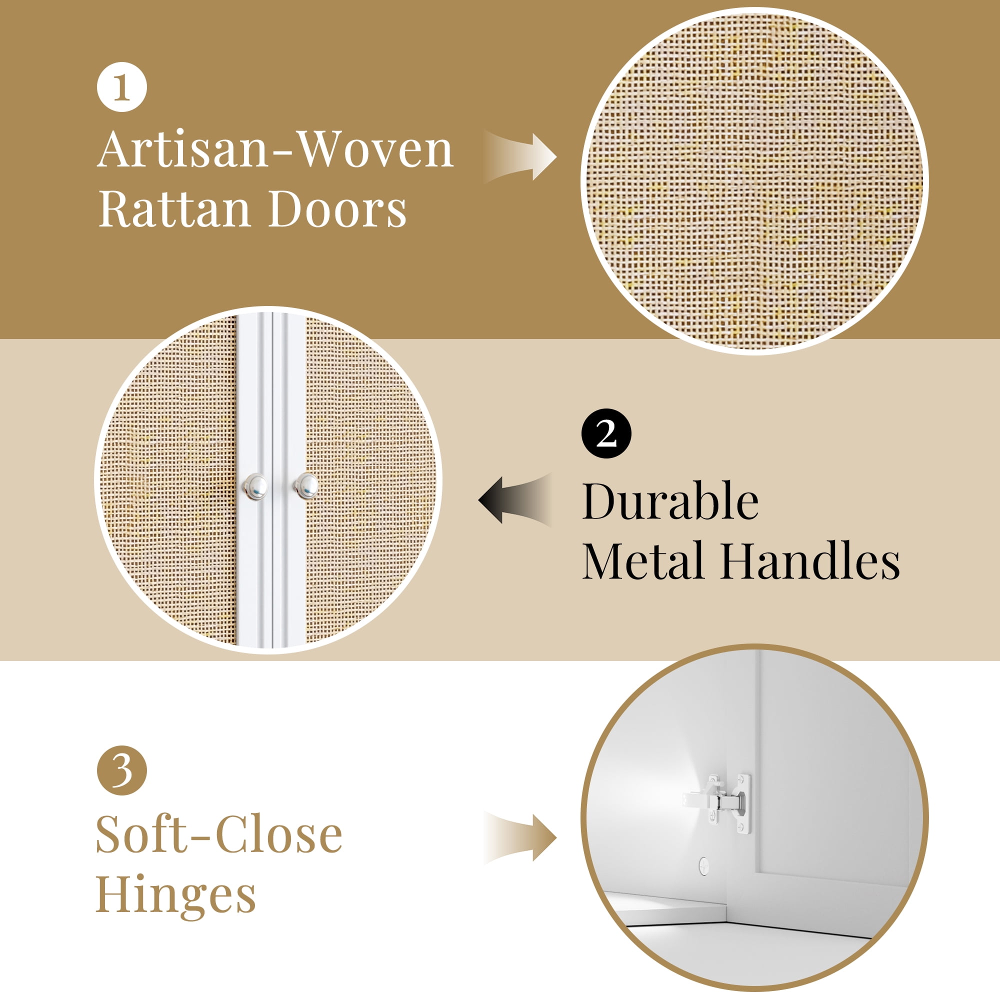 Rattan Laundry Room Cabinets, Bathroom Cabinets Wall Mounted with Adjustable Shelves, Wall Cabinet for Kitchen