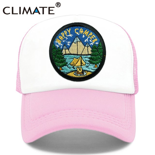 CLIMATE Camper Happy Camp Cap Camp Summer Camp Camping Trucker Cap Green Hiking Outdoor Sport Hat Cap Cool Mesh Cap Men WomenKid 52to55cm head Gao Jinjia LED