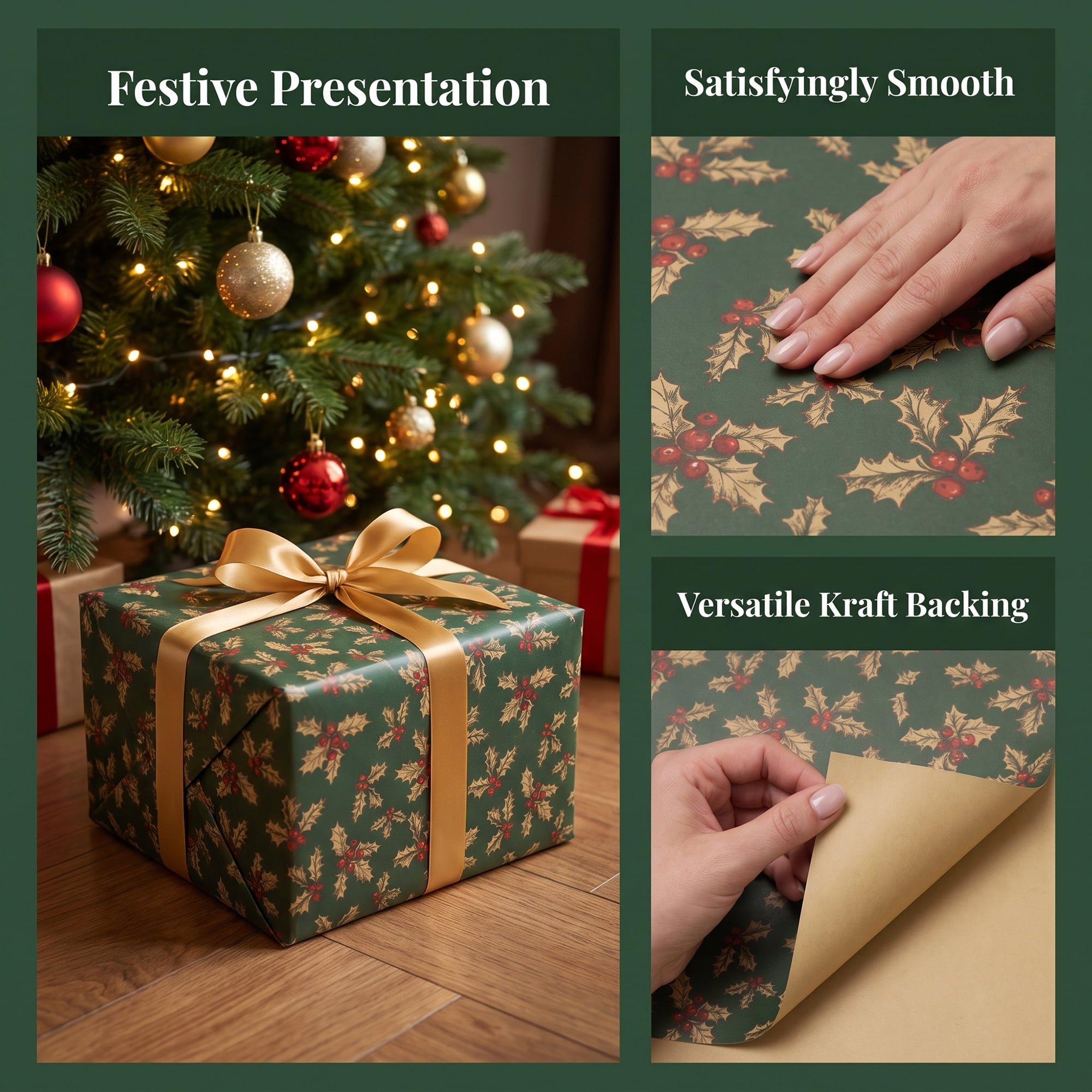 Unique Bargains Premium Gift Wrapping Paper for Christmas and Events Green 27.6"x 19.7"