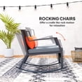 thumbnail image 3 of Grey 3-Piece Wicker Patio Rocking Bistro Set with Cushions - Outdoor Furniture for Porch, Balcony & Small Spaces - Steel Frame & Glass Table, 3 of 7