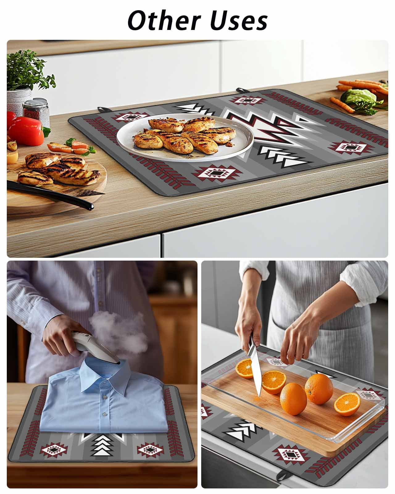 Stove Top Covers for Electric Stove, Red Gray Glass Stovetop Cover Protector, Southwest Retro Ethnic AztecTexture Bohemian Induction Cooktop Protector Oven Mat for Kitchen Countertop 24"x21"