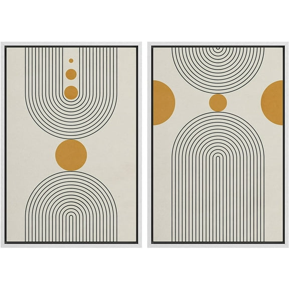 IDEA4WALL Framed Canvas Print Wall Art Set Mid-Century Yellow Dot Geometric Spiral Nature Illustrations Modern Art Rustic Decorative for Living Room, Bedroom, Office - 24"x36"x2 White