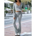 thumbnail image 6 of Women'S Workout 2 Piece Lounge Sets Long Sleeve Tops Foldover Flare Pants Casual Outfits Tracksuit Grey XS, 6 of 8