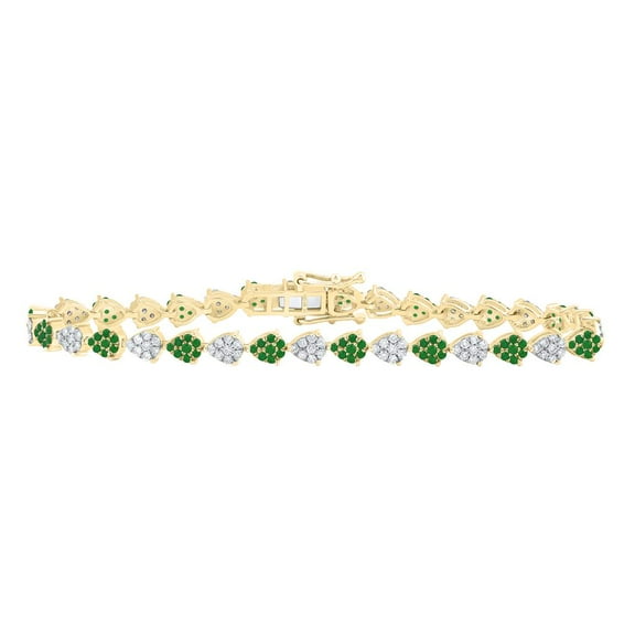 10K Yellow Gold Emerald & Diamond Women's Teardrop 7" Tennis Bracelet 1 CT