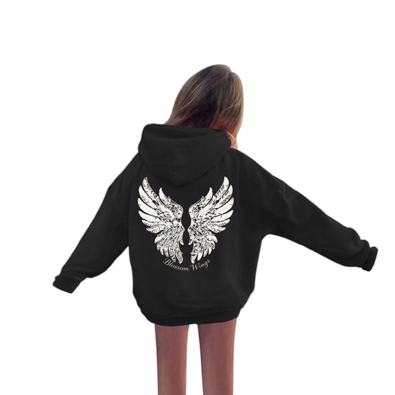 Kiijoy Girls Graphic Hoodie Casual Wing Print Long Sleeve Hooded Sweatshirt, Sizes 1-13