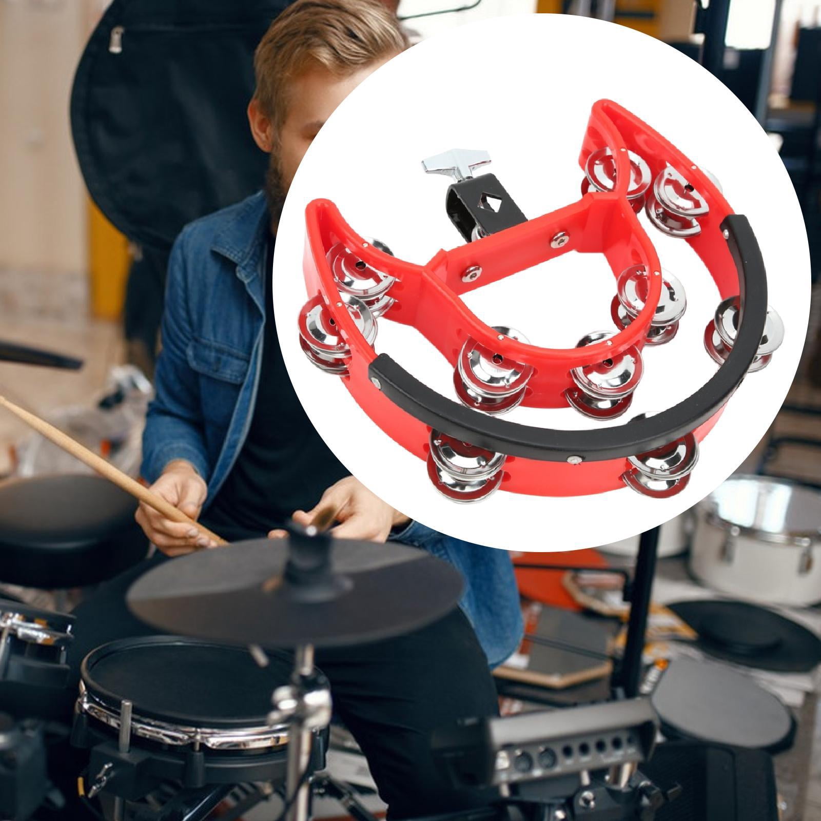 QccHieUs Hi Hat Tambourine Percussion Accessories Metal Shaker Mountable Double Row Bells
