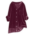 thumbnail image 4 of Womens Winter Velvet Long Sleeve Tops, V Neck Button down Casual Shirts, Velour Blouses with Pocket, 4 of 8