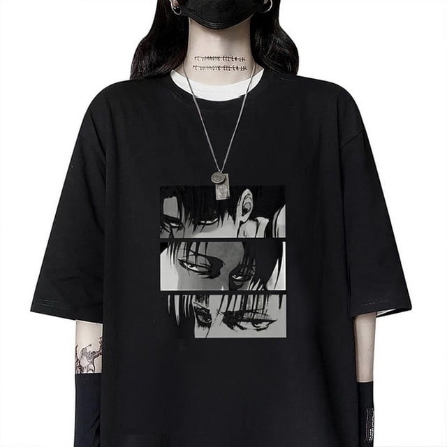 Women T shirts Japanese Anime Attack On Titan Levi Ackerman Eye Punk Tops Summer Harajuku Oversized Gothic Short Sleeve Tshirt Walmart