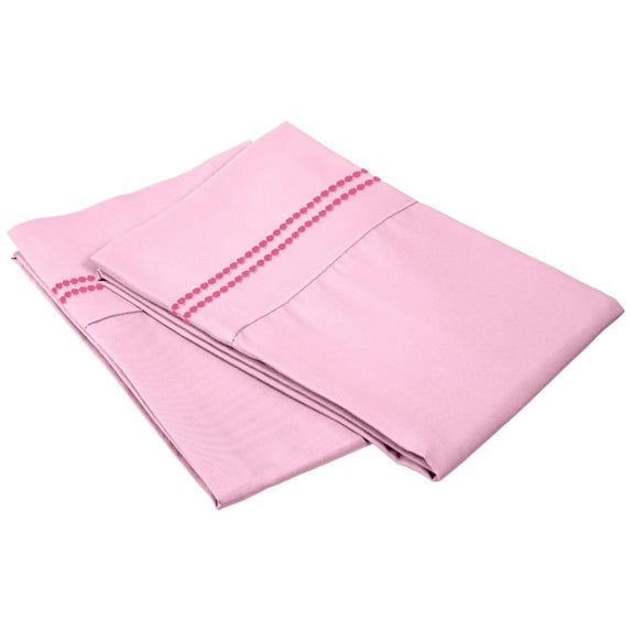 Embroidered 3 LINES Pillowcases, 2-Piece, Wrinkle Free Microfiber, 13 Colors Pink / Standard