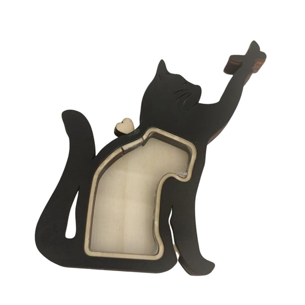 Caja de recuerdos para pelo de mascotas, urna conmemorativa en forma de gato, regalo de luto por la pérdida Negro