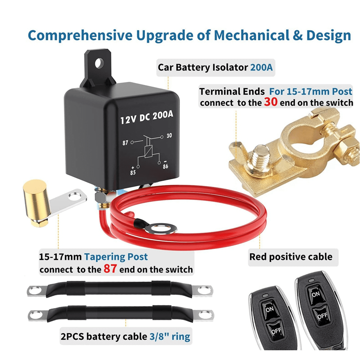 Remote Battery Disconnect Switch 200A 12V Top Post Negative Battery Shut Switch for Car RV Truck Vehicle,Battery