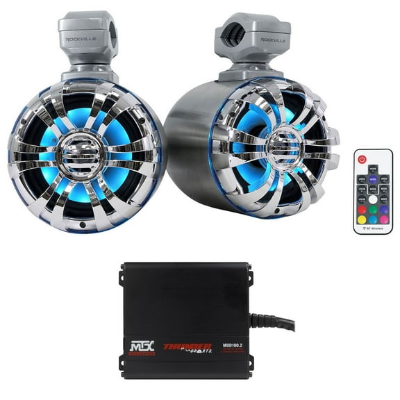 (2) Rockville WB50KLS SILVER 5.25" Swivel LED Tower Speakers MTX Amp For ATV/UTV