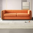 thumbnail image 3 of kevinplus 84.2'' Velvet Chesterfield Sofa Couch for Living Room, Modern Luxury 3-Seat Upholstered Sofa Couch for Apartment Bedroom Dorm Office, Strong Gold Metal Legs (Channel Backrest, Orange), 3 of 15