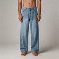 thumbnail image 6 of LODIENY Men's Baggy Jeans Y2K Vintage Straight Wide Leg Denim Pants Hip Hop Skater Loose Fit Streetwear Trousers with Pockets Light Blue XXXL, 6 of 8
