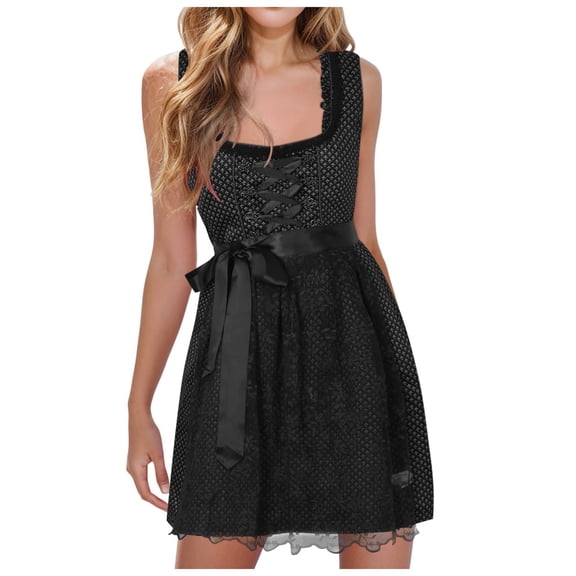 Women Bavarian Outfit Festival Halloween Oktoberfest Apron Dress