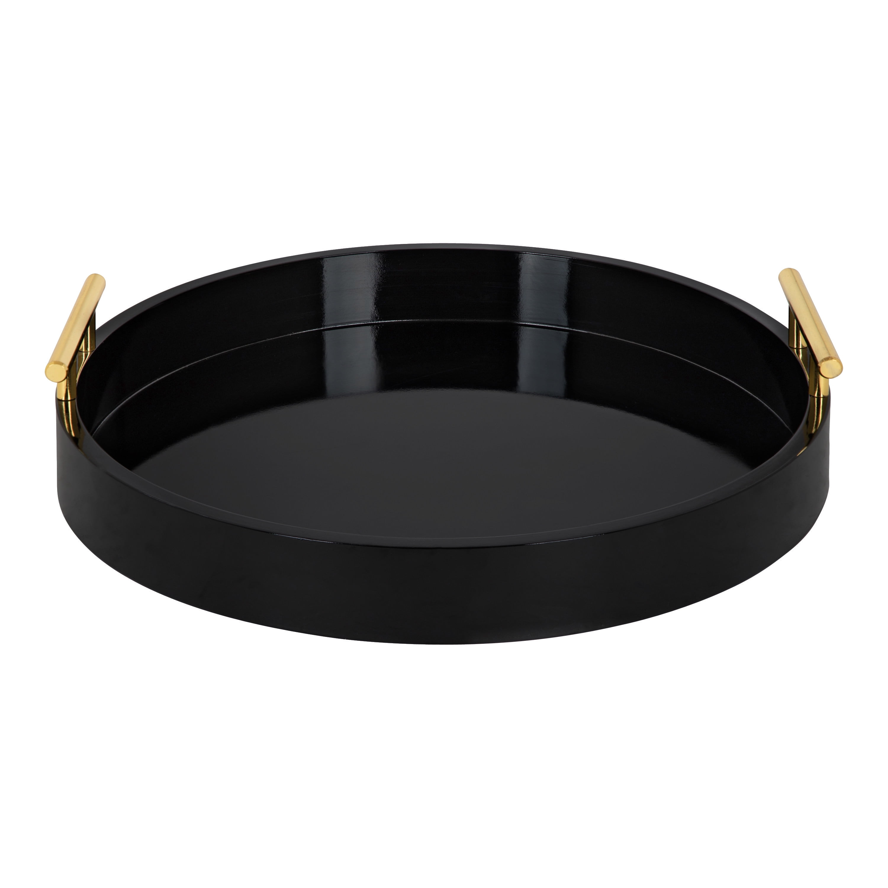 Kate And Laurel Lipton Modern Round Tray, 18" Diameter, Black And Gold, Decorative Accent Tray for Storage and Display