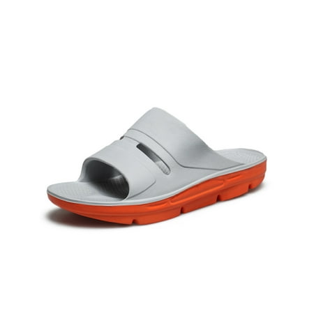 

Glookwis Men Slide Sandals Non-slip Shower Slipper Slip On Beach Sandal Men s Comfortable Casual Footbeds Quick Dry Open Toe Slides Grey Orange 7.5