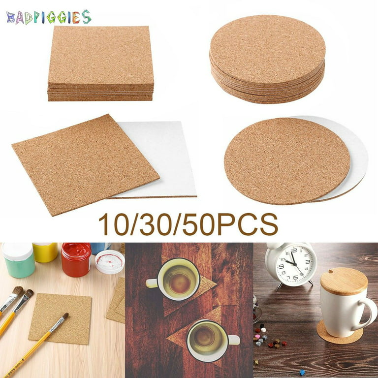 100/50Pcs Self Adhesive Cork Squares and Round DIY Adhesive Cork Board for  Coasters and DIY Crafts Self-Adhesive Cork Coasters