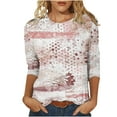 thumbnail image 2 of Leesechin Womens Shirts Clearance Fashion Printed Loose T-shirt 3/22 Sleeves Blouse Round Neck Casual Tops, 2 of 5