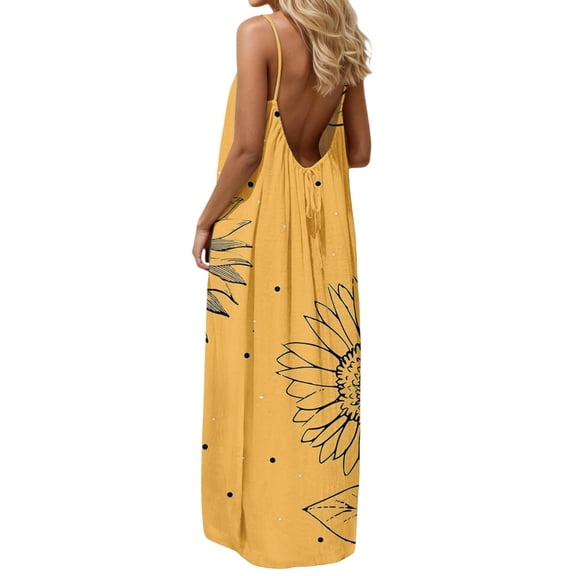 Sakmal Spring Backless Cami Dresses Womens Tropical Vacation Hawaiian Maxi House Dress Sleeveless Crew Neck Womens Sundress L