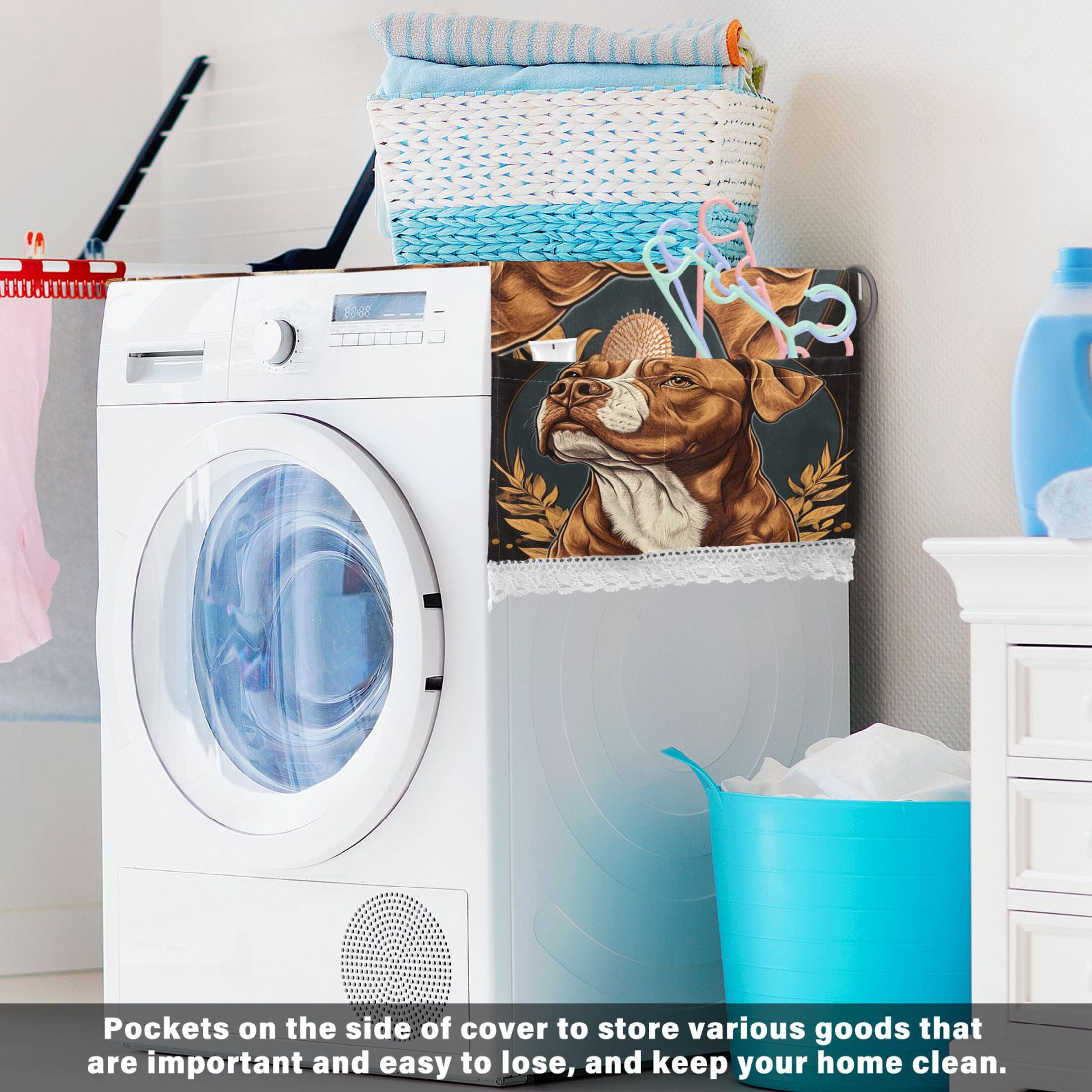 WOBOGO Brown Pit Bull Illustration Washing Machine Cloth Dryer Refrigerator Top Cover Protective Non-Slip Mat For Kitchen Laundry