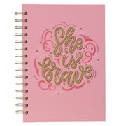 Inspirational Spiral Journal Notebook for Women She is Brave Pink Wire Bound w/192 Ruled Pages, Large Hardcover, With Love