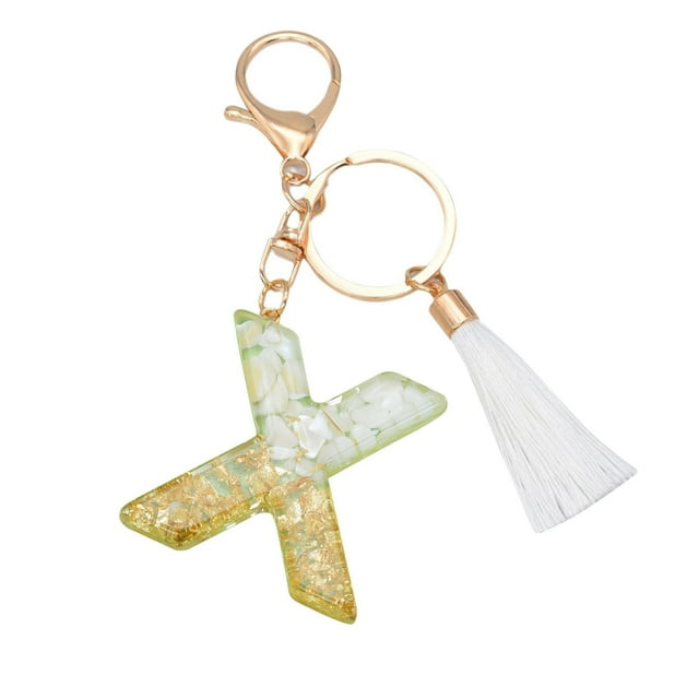 Bag of Crystals,New White Tassel Letter Key Chain Crystal Drop Pendant Fashionable Bag Key Chain,Personalized Key Chain
