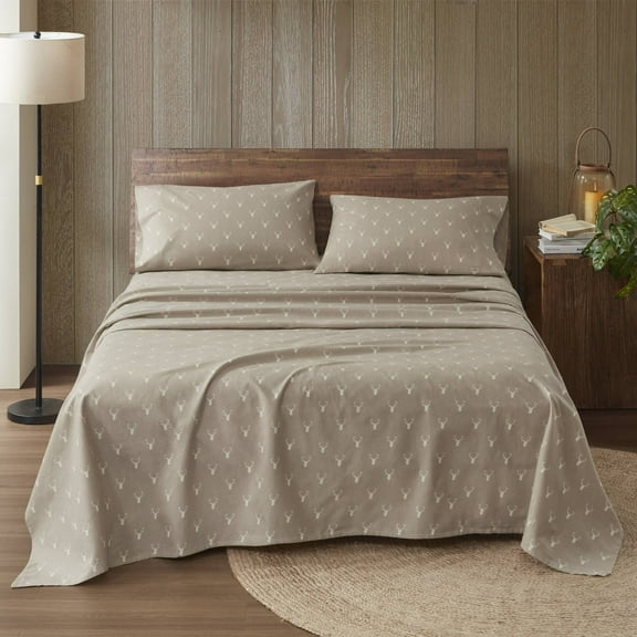4 Pieces Full 100% Cotton Flannel Printed Sheet Set,Stag Head