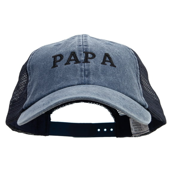 PaPa Embroidered Big Size Washed Pigment Dyed Twill Trucker Cap - Navy Navy XL-3XL