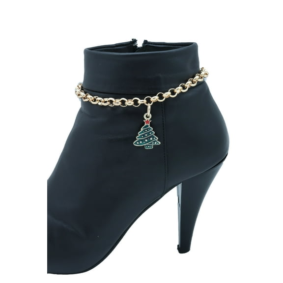 Women Gold Metal Boot Chain Bracelet Shoe Anklet Christmas Tree Charm