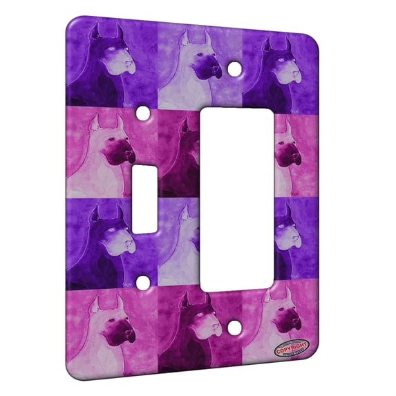 KuzmarK™ 2 Gang Single Toggle / Single Duplex Rocker Wall Plate - Fawn Great Dane Dog Pink Pattern Art by Denise Every