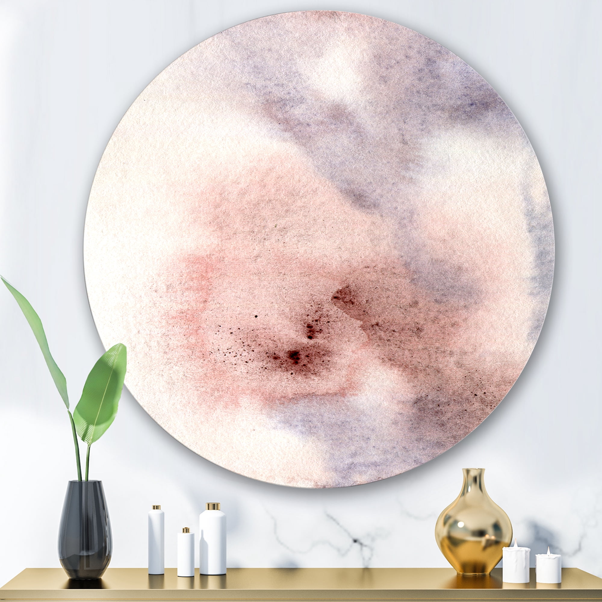Designart 'Pastel Abstract With Pink Blue Beige and Red Spots' Modern Circle Metal Wall Art 36x36 - Disc of 36