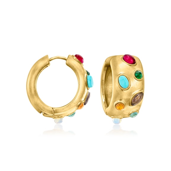 Ross-Simons 14kt Yellow Gold-Plated Hoop Earrings With Simulated Multicolored Gemstones, Women's, Adult