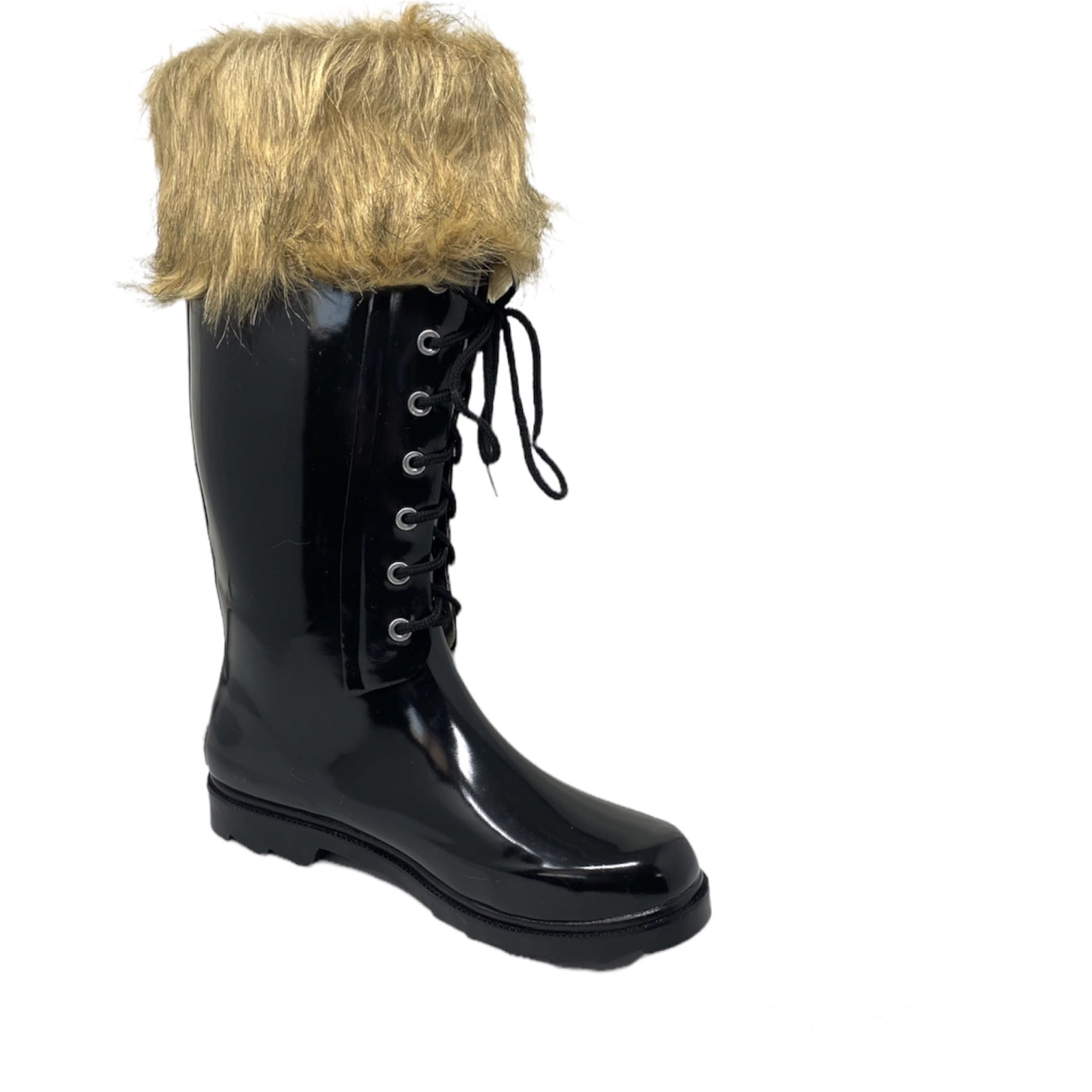 Forever Young Women's Faux Fur Lace-up Tall Rain Boot