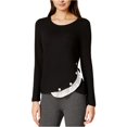 thumbnail image 2 of maison Jules Blusa de punto con ribete de encaje para mujer, negro, XXL maison Jules Tejer, 2 of 2