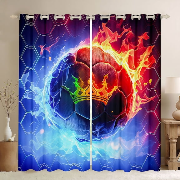 Erosebridal Teens Abstract Flame Soccer Black Out Curtains,Sport Football Hexagon Curtains Pack of 2 (42x63 Each) for Kids Boys Girls,Lightweight Room Decor