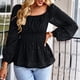 thumbnail image 2 of Camisa informal sin espalda con cuello ancho y manga larga para mujer con dobladillo suelto para todas las estaciones, 2 of 6