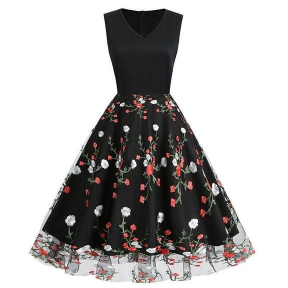 DailyTrove Women's Short Sleeve Floral Dress-Fit & Flare-Polyester Blend-for Garden Party/Summer Outing-Romantic Floral
