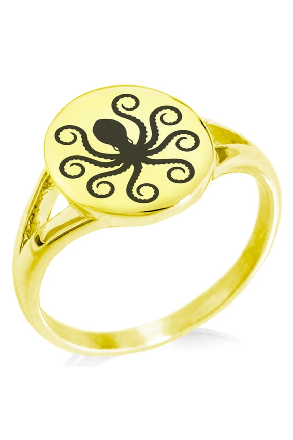 Stainless Steel Legendary Kraken Minimalist Oval Top Polished Statement Signet Ring