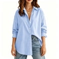 thumbnail image 5 of Bosfbaoi Long Sleeve Shirts for Women Vertical Striped Lapel Collar Drop Shoulder Long Sleeve Womens Tops Oversized Button Down Shirts, 5 of 9