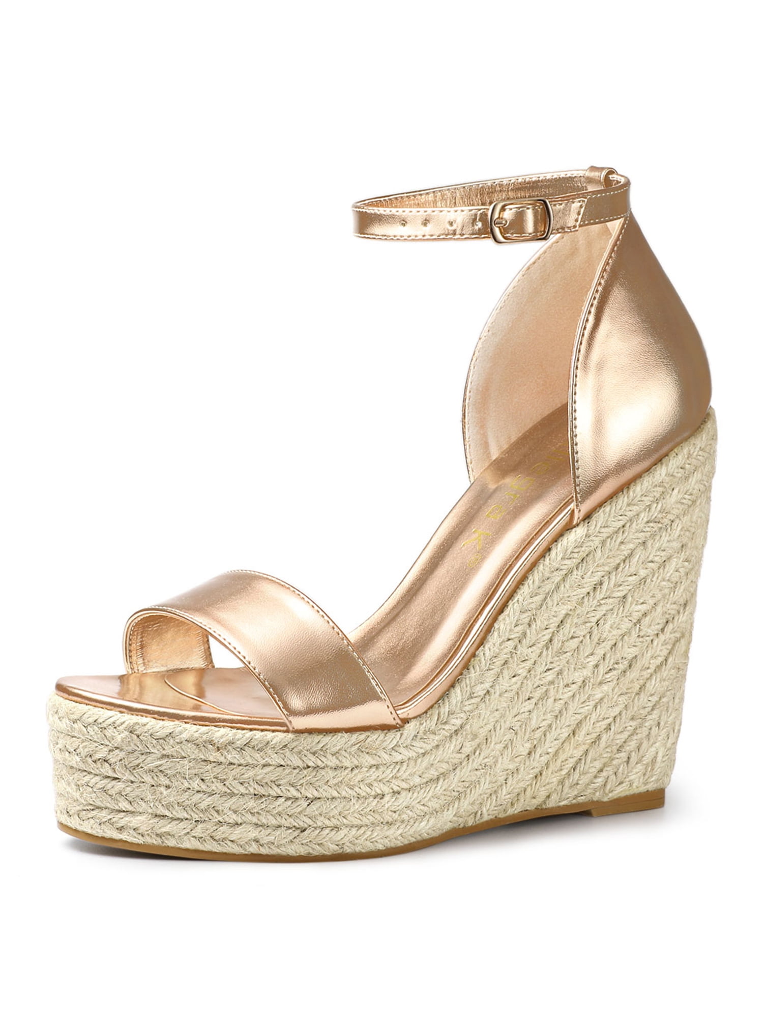 rose gold closed toe wedges