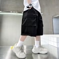 thumbnail image 4 of Ruyang Boys Cargo Shorts Summer Wide Leg Baggy Knee Length Shorts Solid Elastic Waist Breathable Casual Shorts with Pockets, 4 of 6