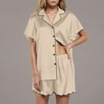 thumbnail image 4 of TEVEQ Women's 2 Piece Pajamas Set Button Down Tops Short Sleeve Sleepwear Soft Pajama Shorts 2 Pcs Lounge Sets with Pocket Shorts and Top Summer Sets Satin Button Up Comfy Sleepwear Sets Khaki S, 4 of 7