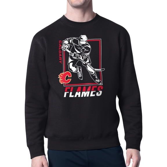 Men's Starter Black Calgary Flames Player Grid Fleece Pullover Sweatshirt