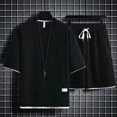 thumbnail image 3 of Hombres Camiseta corta pantalones traje de moda piel amigable texturizado masculino corto camiseta deportes pantalones traje para la escuela, 3 of 8
