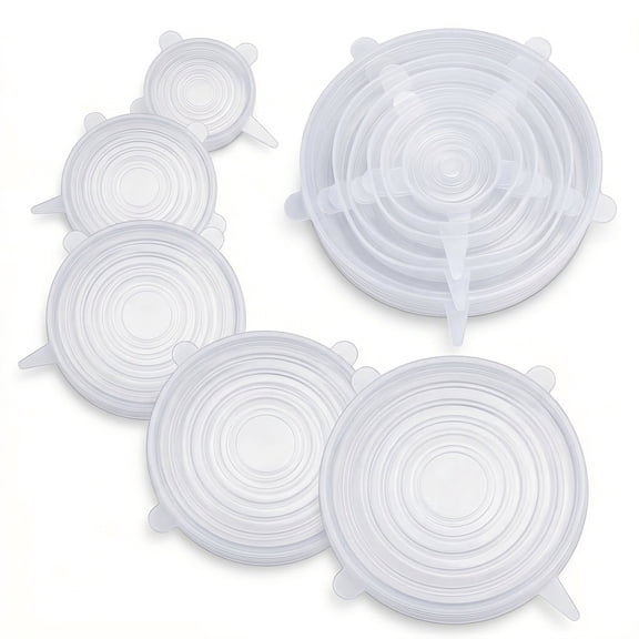 GQCLNBH 6-Pack Silicone Stretch Lids, Reusable Flexible Food Covers, 6 Assorted Sizes for Bowls, Cups, Jars and Containers, Clear Kitchen Covers