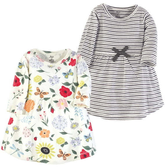 Luvable Friends Touched by Nature Long-Sleeve Dresses 2pk, Floral Garden, 0-3M